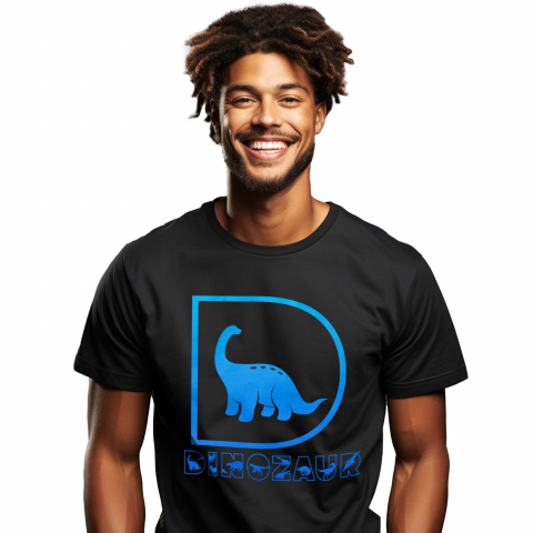 Cadouri Pentru Copii - Tricou Personalizat Barbati Pentru Iubitorii De Dinozauri, Animal, Text Personalizat, Culoare Albastru,Copii, Negru, 100% Bumbac, Marime M