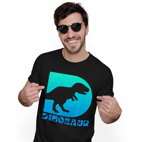 Cadouri Pentru Copii - Tricou Personalizat Barbati Pentru Iubitorii De Dinozauri, Animal, Text Personalizat, Culoare Verde Gradient,Copii, Negru, 100% Bumbac, Marime M