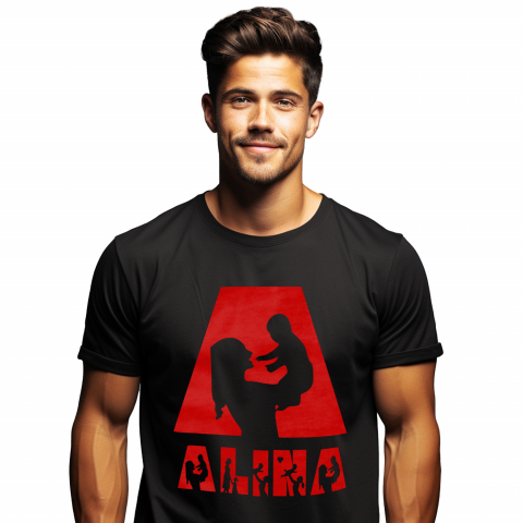 Cadouri Pentru Ea - Tricou Personalizat Barbati Pentru Iubitorii De Familie, Mama, Parinte, Text Nume Personalizat, copii, Culoare Rosu, Negru, 100% Bumbac, Marime XL