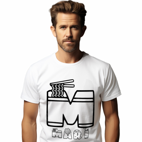 Tricouri Personalizate - Tricou Personalizat Barbati Pentru Iubitorii De Fast Food, Noodles Cartofi, Text Nume Personalizat, Culoare Negru, Alb, 100% Bumbac, Marime S