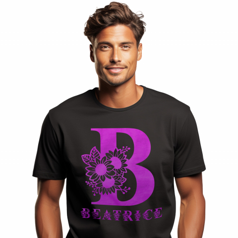 Cadouri Pentru Ea - Tricou Personalizat Barbati Pentru Iubitorii De Flori, Natura, Text Nume Personalizat, Dragoste, Culoare Mov, Negru, 100% Bumbac, Marime XL