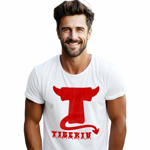 Tricouri Personalizate - Tricou Personalizat Barbati Pentru Iubitorii De Hallowen, Coarne Diavol, Text Nume Personalizat, Copii, Culoare Rosu, Alb, 100% Bumbac, Marime L