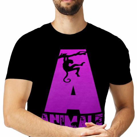 Cadouri Pentru Copii - Tricou Personalizat Barbati Pentru Iubitorii De Maimute, Jungla, Text Personalizat, Culoare Mov,Copii, Negru, 100% Bumbac, Marime M