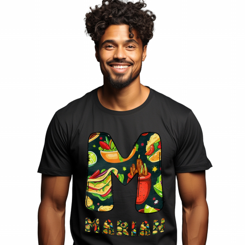 Tricouri Personalizate - Tricou Personalizat Barbati Pentru Iubitorii De Mancare Mexicana, Tacos, Text Nume Personalizat, Multicolor, Negru, 100% Bumbac, Marime L