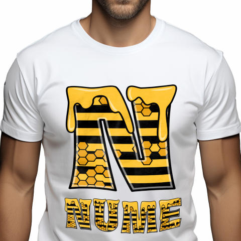 Cadouri Pentru Ea - Tricou Personalizat Barbati Pentru Iubitorii De Miere, Albine, Text Personalizat, Culoare Galben Negru,, Alb, 100% Bumbac, Marime XS