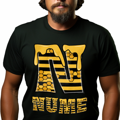 Cadouri Pentru Ea - Tricou Personalizat Barbati Pentru Iubitorii De Miere, Albine, Text Personalizat, Culoare Galben Negru,, Negru, 100% Bumbac, Marime XL