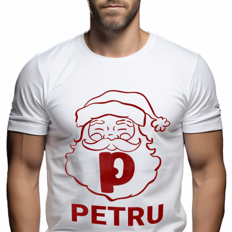 Tricouri Personalizate - Tricou Personalizat Barbati Pentru Iubitorii De Mos Craciun, Portret, Text Nume Personalizat, Copii, Culoare Rosu, Alb, 100% Bumbac, Marime S