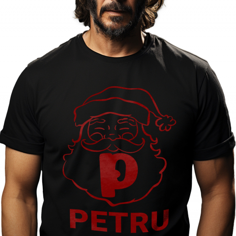 Tricouri Personalizate - Tricou Personalizat Barbati Pentru Iubitorii De Mos Craciun, Portret, Text Nume Personalizat, Copii, Culoare Rosu, Negru, 100% Bumbac, Marime L