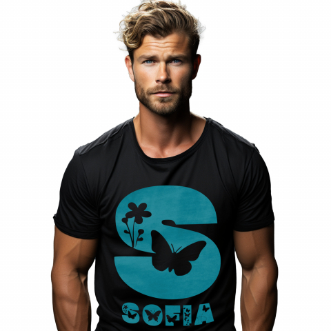 Cadouri Pentru Ea - Tricou Personalizat Barbati Pentru Iubitorii De Natura, Flori, fluture, Text Nume Personalizat, copii, Culoare Albastru, Negru, 100% Bumbac, Marime XL