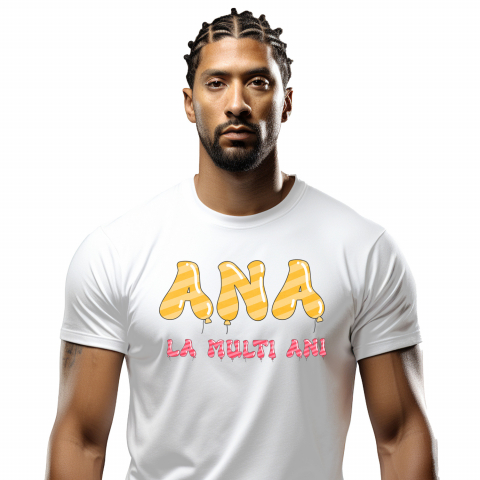 Cadouri Pentru Ea - Tricou Personalizat Barbati Pentru Iubitorii De Petreceri, Baloane Coloratre, Unicorn, Text Nume Personalizat, copii, Culoare Galben Roz, Alb, 100% Bumbac, Marime XS