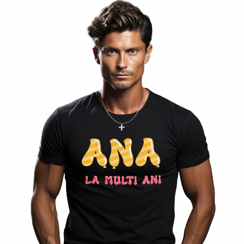 Cadouri Pentru Ea - Tricou Personalizat Barbati Pentru Iubitorii De Petreceri, Baloane Coloratre, Unicorn, Text Nume Personalizat, copii, Culoare Galben Roz, Negru, 100% Bumbac, Marime XL