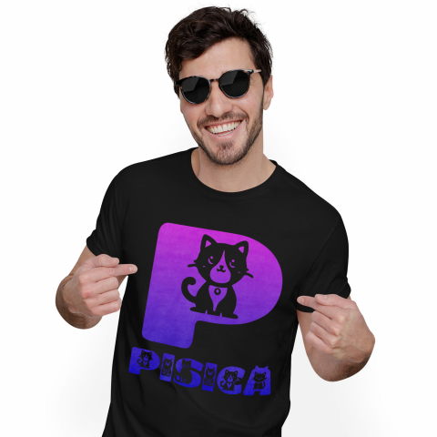 Cadouri Pentru Copii - Tricou Personalizat Barbati Pentru Iubitorii De Pisici, Animal Blanos, Text Personalizat, Culoare Mov Gradient,Copii, Negru, 100% Bumbac, Marime M