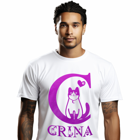 Cadouri Pentru Ea - Tricou Personalizat Barbati Pentru Iubitorii De Pisici, Labuta Animal, Text Personalizat, Culoare Roz Gradient,Copii, Alb, 100% Bumbac, Marime XS