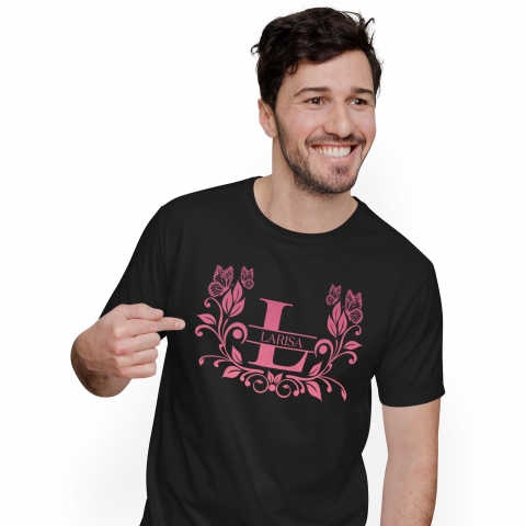 Cadouri Pentru Ea - Tricou Personalizat Barbati Pentru Iubitorii De Plante, Fluture Natura, Text Nume Personalizat, Dragoste, Culoare Rosu, Negru, 100% Bumbac, Marime XL