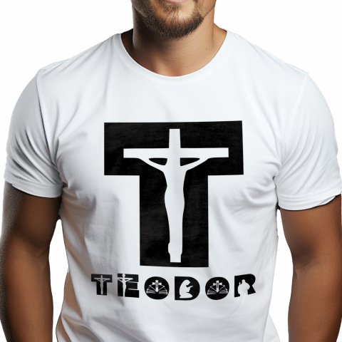 Tricouri Personalizate - Tricou Personalizat Barbati Pentru Iubitorii De Religie, Iisus Pe cruce, Text Nume Personalizat, Copii, Culoare Negru, Alb, 100% Bumbac, Marime L