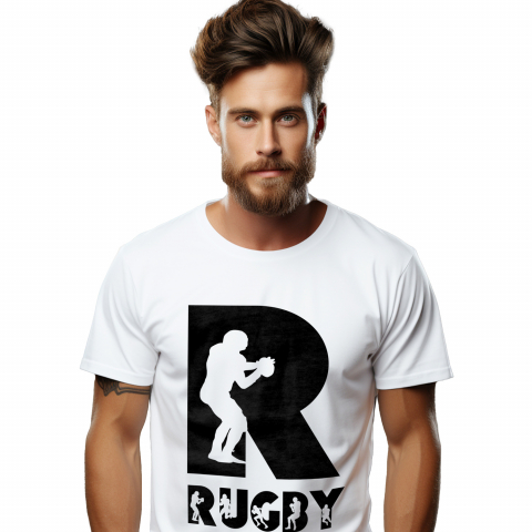 Tricouri Personalizate - Tricou Personalizat Barbati Pentru Iubitorii De Rugby, Silueta Sportiva, Text Nume Personalizat, Copii, Culoare Negru, Alb, 100% Bumbac, Marime XS