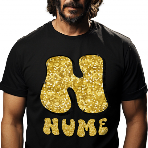 Cadouri Pentru Ea - Tricou Personalizat Barbati Pentru Iubitorii De Sclipici, Text Nume Personalizat, Dragoste, Culoare galben, Negru, 100% Bumbac, Marime XL