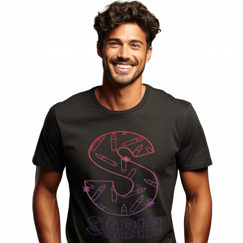 Tricouri Personalizate - Tricou Personalizat Barbati Pentru Iubitorii De Scoala, Creioane, Text Nume Personalizat, Copii, Culoare Mov Gradient, Negru, 100% Bumbac, Marime L