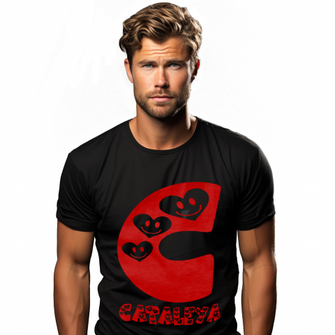 Tricouri Personalizate - Tricou Personalizat Barbati Pentru Iubitorii De Valentine's Day, Inimi Zambitoare, Text Nume Personalizat, Copii, Culoare Rosu, Negru, 100% Bumbac, Marime L