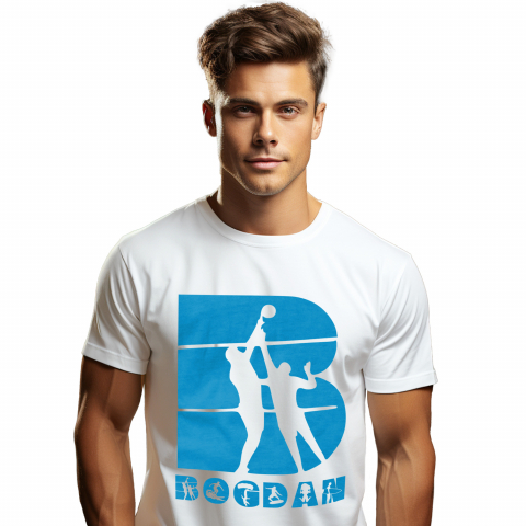 Cadouri Personalizate - Tricou Personalizat Barbati Pentru Iubitorii De Volei Plaja, Placa Surff, Text Nume Personalizat, Culoare Albastru, Alb, 100% Bumbac, Marime XS