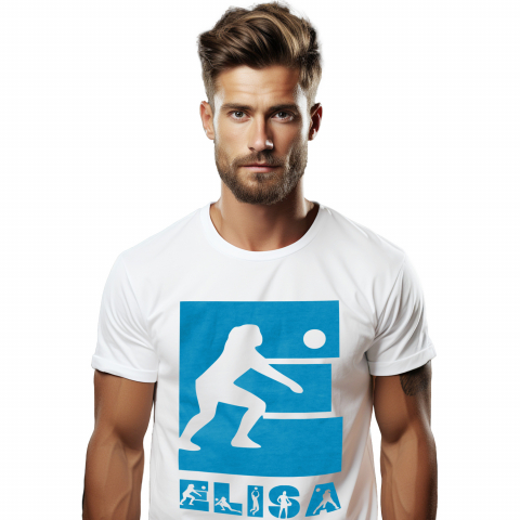 Cadouri Pentru Ea - Tricou Personalizat Barbati Pentru Iubitorii De Volei, Silueta Sportiva, Text Nume Personalizat, Copii, Culoare Albastru, Alb, 100% Bumbac, Marime XS