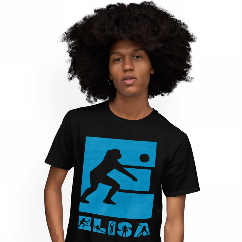 Cadouri Pentru Ea - Tricou Personalizat Barbati Pentru Iubitorii De Volei, Silueta Sportiva, Text Nume Personalizat, Copii, Culoare Albastru, Negru, 100% Bumbac, Marime XL