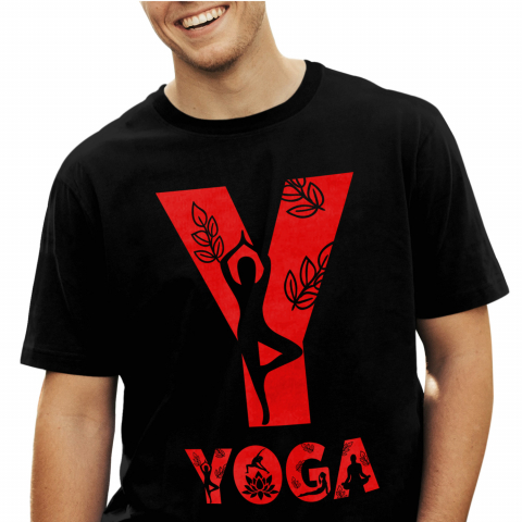 Cadouri Pentru Ea - Tricou Personalizat Barbati Pentru Iubitorii De Yoga, Sportiva, Text Nume Personalizat, Copii, Culoare Rosu, Negru, 100% Bumbac, Marime XL