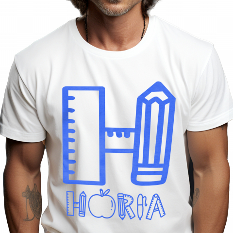 Cadouri Pentru Copii - Tricou Personalizat Barbati Pentru Profesor Scoala, Creion, mar, Text Nume Personalizat, Copii, Culoare Albastru, Alb, 100% Bumbac, Marime XS