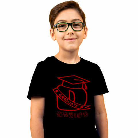 Cadouri Personalizate - Tricou Personalizat Copii Pentru Absolvire, Scoala, Palarie toca, Text Nume Personalizat, Copii, Culoare Rosu, Negru, 100% Bumbac, Marime 4 Ani