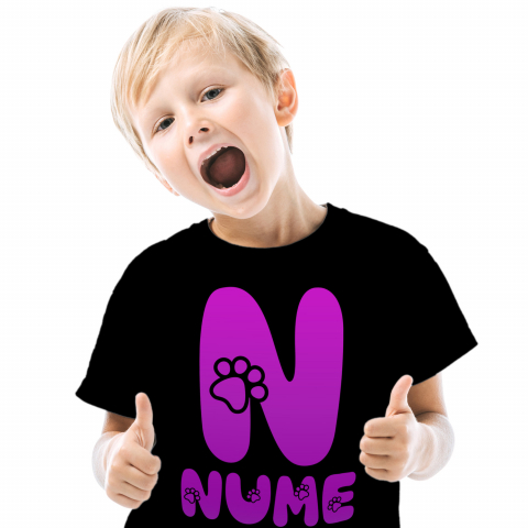 Cadouri Pentru Copii - Tricou Personalizat Copii Pentru Iubitorii De Animale, Laubuta, Text Personalizat, Culoare Mov, Caine, Negru, 100% Bumbac, Marime 10 Ani