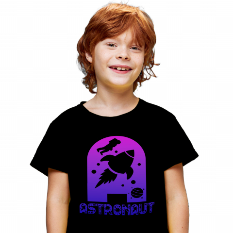 Cadouri Pentru Copii - Tricou Personalizat Copii Pentru Iubitorii De Astronomie, Racheta astronaut, Text Nume Personalizat, Multicolor, Negru, 100% Bumbac, Marime 4 Ani