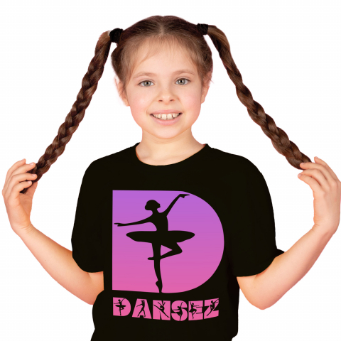 Cadouri Pentru Ea - Tricou Personalizat Copii Pentru Iubitorii De Balet, Silueta Dansatoare, Text Nume Personalizat, Copii, Culoare Roz, Negru, 100% Bumbac, Marime 8 Ani