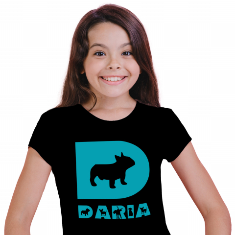 Cadouri Pentru Copii - Tricou Personalizat Copii Pentru Iubitorii De Caine Pug, Animal Blanos, Text Nume Personalizat, Culoare Albastru, Negru, 100% Bumbac, Marime 8 Ani