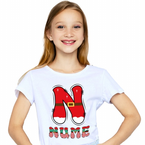 Tricouri Personalizate - Tricou Personalizat Copii Pentru Iubitorii De Craciun, Mos Craciun, Text Nume Personalizat, Copii, Culoare Rosu, alb, Verde, Alb, 100% Bumbac, Marime 10 Ani