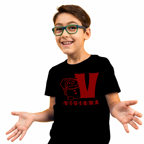 Cadouri Personalizate - Tricou Personalizat Copii Pentru Iubitorii De Craciun, Urs Gras Cu Caciula, Text Nume Personalizat, Copii, Culoare Rosu, Negru, 100% Bumbac, Marime 4 Ani