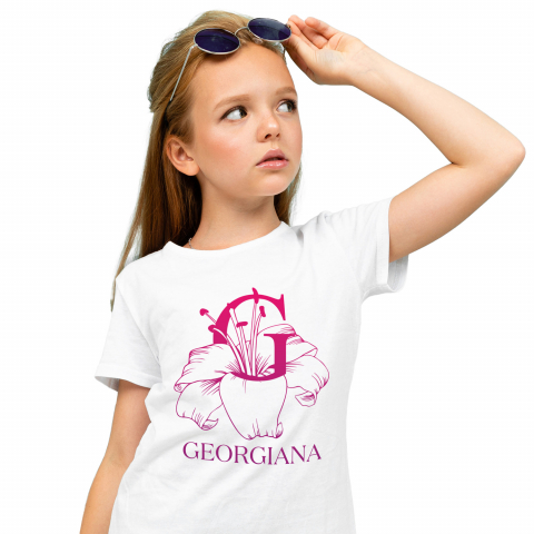 Tricouri Personalizate - Tricou Personalizat Copii Pentru Iubitorii De Crini, Flori, Natura, Text Nume Personalizat, Dragoste, Culoare Rosu, Alb, 100% Bumbac, Marime 10 Ani