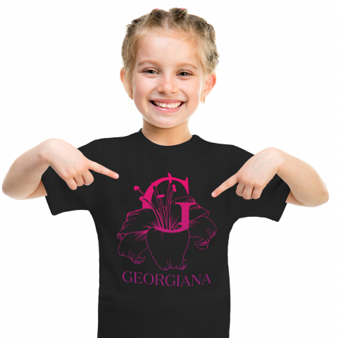 Cadouri Personalizate - Tricou Personalizat Copii Pentru Iubitorii De Crini, Flori, Natura, Text Nume Personalizat, Dragoste, Culoare Rosu, Negru, 100% Bumbac, Marime 4 Ani