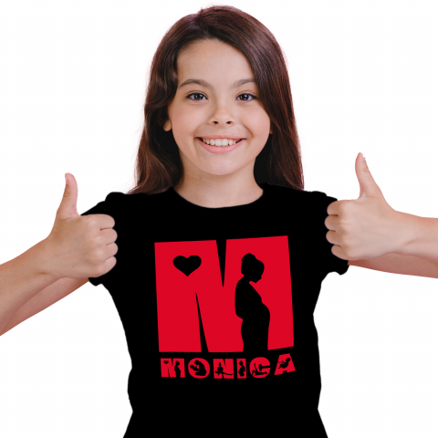 Cadouri Pentru Ea - Tricou Personalizat Copii Pentru Iubitorii De Familie, Femeie insarcinata, Text Nume Personalizat, copii, Culoare Rosu, Negru, 100% Bumbac, Marime 8 Ani