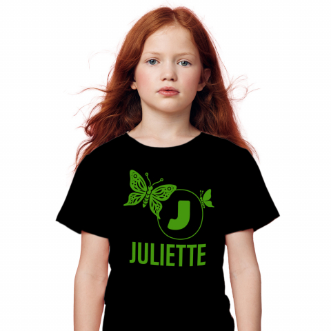 Cadouri Pentru Ea - Tricou Personalizat Copii Pentru Iubitorii De Fluturi, Fiinta Zburatoare, Text Nume Personalizat, Culoare Verde, Negru, 100% Bumbac, Marime 8 Ani