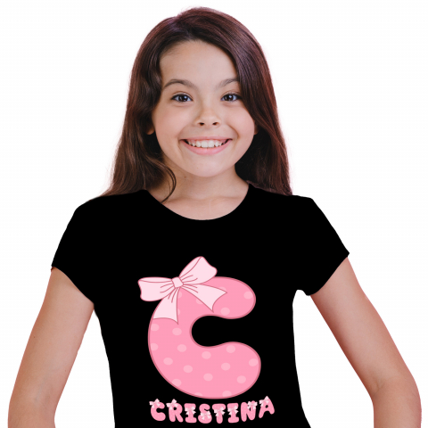 Cadouri Pentru Copii - Tricou Personalizat Copii Pentru Iubitorii De Funde, Feminitate, Text Nume Personalizat, Culoare Roz Cu Buline, Negru, 100% Bumbac, Marime 12 Ani