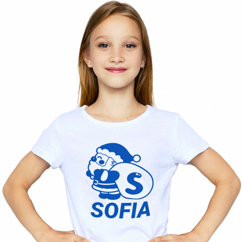 Tricouri Personalizate - Tricou Personalizat Copii Pentru Iubitorii De Iarna, Mos Craciun Cu Sac, Text Nume Personalizat, Copii, Culoare Albastru, Alb, 100% Bumbac, Marime 10 Ani