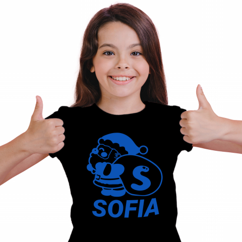 Cadouri Personalizate - Tricou Personalizat Copii Pentru Iubitorii De Iarna, Mos Craciun Cu Sac, Text Nume Personalizat, Copii, Culoare Albastru, Negru, 100% Bumbac, Marime 4 Ani