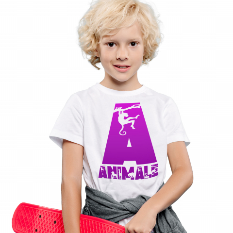 Cadouri Pentru Copii - Tricou Personalizat Copii Pentru Iubitorii De Maimute, Jungla, Text Personalizat, Culoare Mov,Copii, Alb, 100% Bumbac, Marime 8 Ani