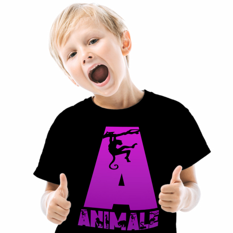 Cadouri Pentru Copii - Tricou Personalizat Copii Pentru Iubitorii De Maimute, Jungla, Text Personalizat, Culoare Mov,Copii, Negru, 100% Bumbac, Marime 4 Ani