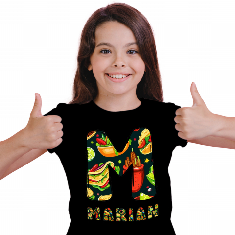 Cadouri Personalizate - Tricou Personalizat Copii Pentru Iubitorii De Mancare Mexicana, Tacos, Text Nume Personalizat, Multicolor, Negru, 100% Bumbac, Marime 4 Ani