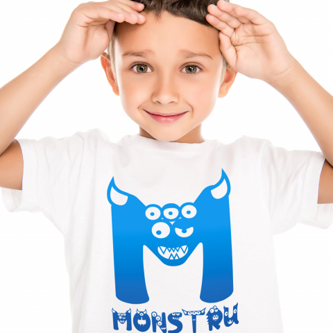 Cadouri Pentru Copii - Tricou Personalizat Copii Pentru Iubitorii De Monstri, Chip Cu Multi Ochii, Text Nume Personalizat, Culoare Albastru, copii, Alb, 100% Bumbac, Marime 8 Ani