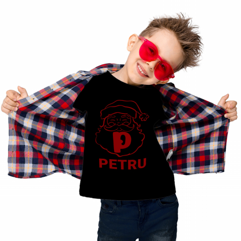Cadouri Personalizate - Tricou Personalizat Copii Pentru Iubitorii De Mos Craciun, Portret, Text Nume Personalizat, Copii, Culoare Rosu, Negru, 100% Bumbac, Marime 4 Ani