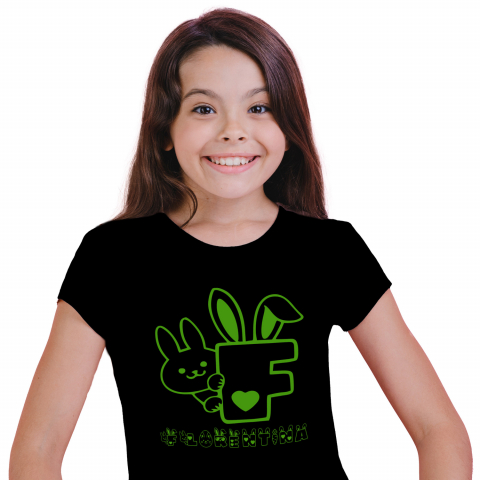 Cadouri Pentru Copii - Tricou Personalizat Copii Pentru Iubitorii De Paste, Iepure inima, Text Nume Personalizat, Culoare Verde, Negru, 100% Bumbac, Marime 4 Ani