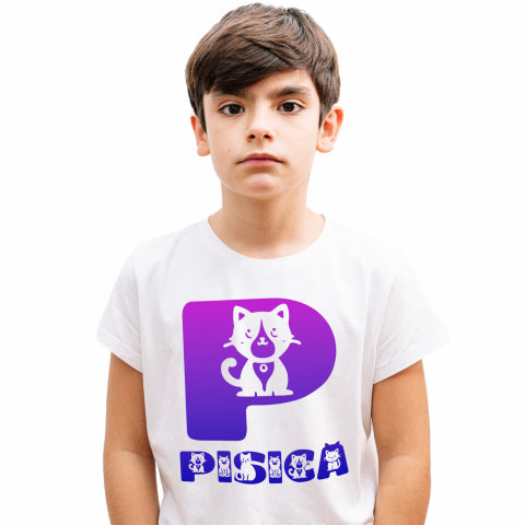 Cadouri Pentru Copii - Tricou Personalizat Copii Pentru Iubitorii De Pisici, Animal Blanos, Text Personalizat, Culoare Mov Gradient,Copii, Alb, 100% Bumbac, Marime 6 Ani