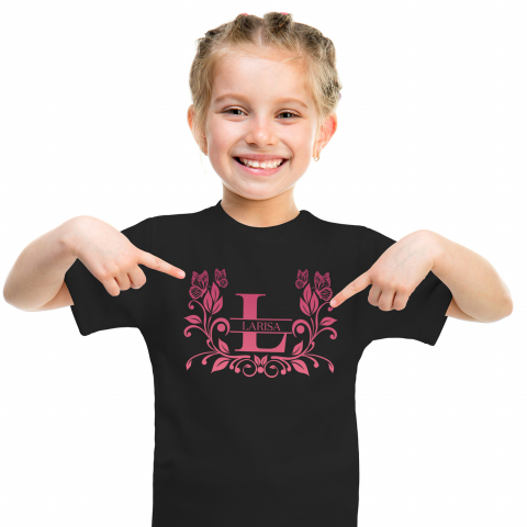 Cadouri Pentru Ea - Tricou Personalizat Copii Pentru Iubitorii De Plante, Fluture Natura, Text Nume Personalizat, Dragoste, Culoare Rosu, Negru, 100% Bumbac, Marime 8 Ani